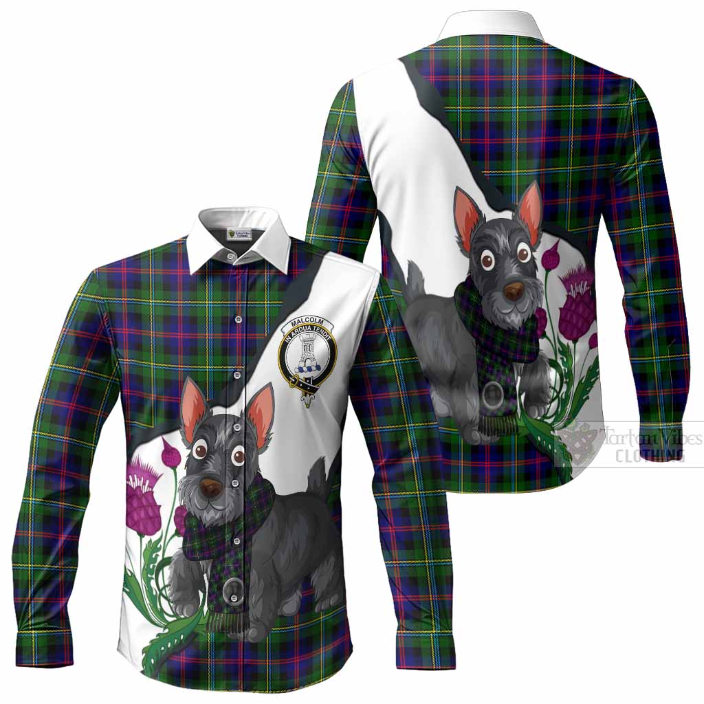 Malcolm Scottish Terrier Tartan Crest Long Sleeve Button Shirts Thistle Heritage Art
