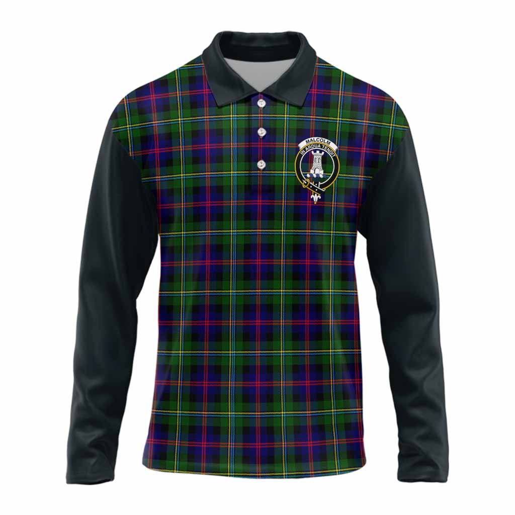 Malcolm Tartan Accent Long Sleeve Polo Shirt with Family Crest