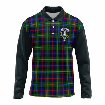 Malcolm Tartan Accent Long Sleeve Polo Shirt with Family Crest