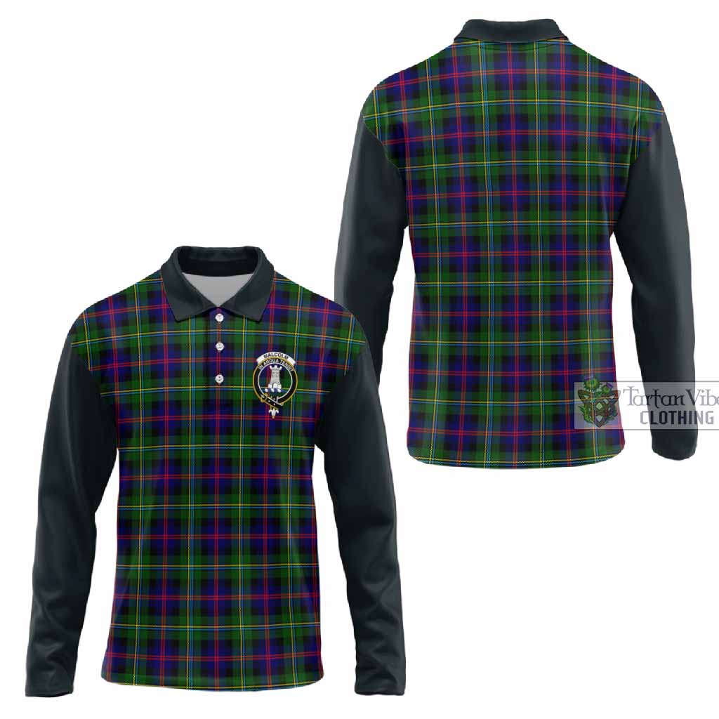 Malcolm Tartan Accent Long Sleeve Polo Shirt with Family Crest