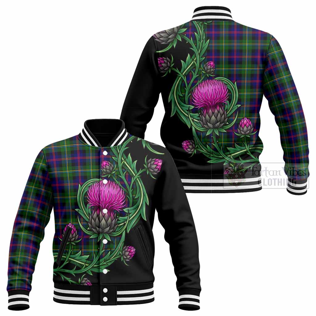Malcolm Tartan Baseball Jacket Resilient Scottish Thistle - Tartan Vibes Clothing
