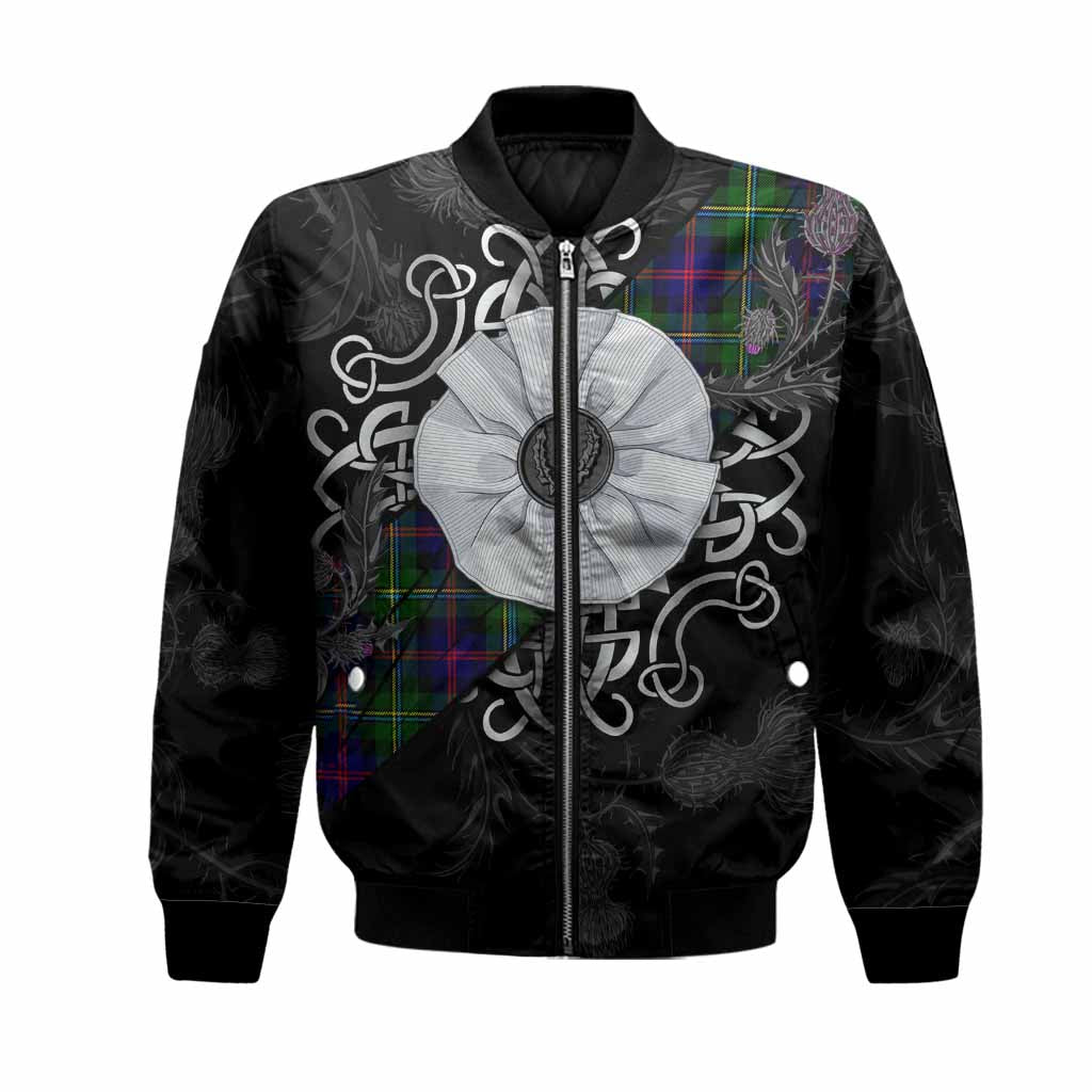 Malcolm Tartan Bomber Jacket Jacobite White Rose Unisex Black - Tartan Vibes Clothing