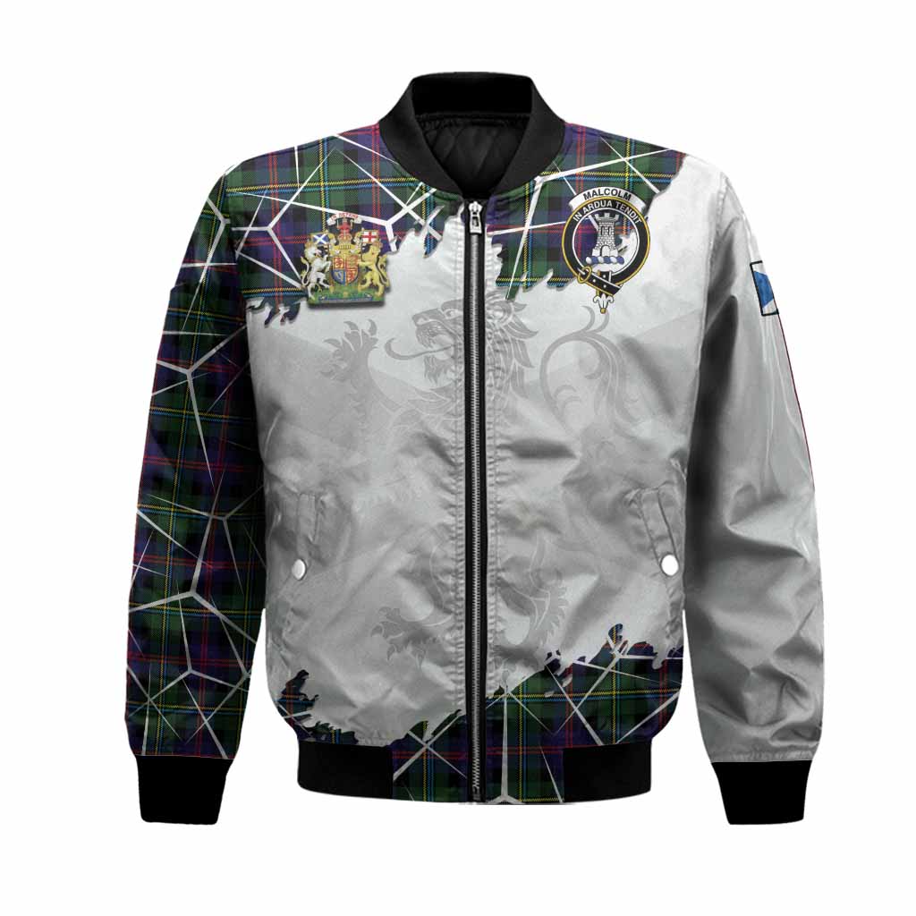Malcolm Tartan Bomber Jacket with Family Crest and Lion Rampant Grunge Style