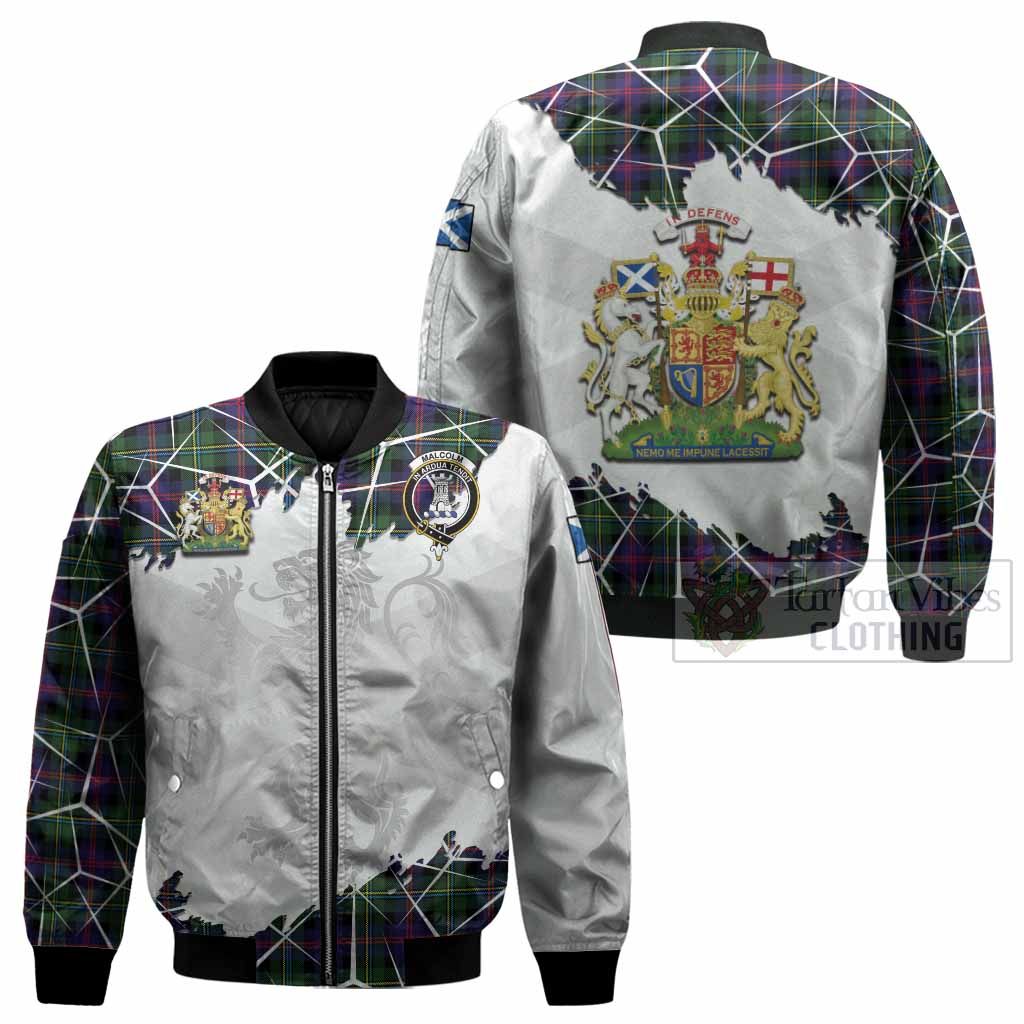 Malcolm Tartan Bomber Jacket with Family Crest and Lion Rampant Grunge Style