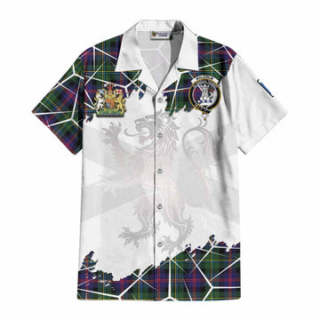 Malcolm Tartan Cotton Hawaiian Shirt with Family Crest and Lion Rampant Grunge Style