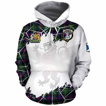 Malcolm Tartan Cotton Hoodie with Family Crest and Lion Rampant Grunge Style