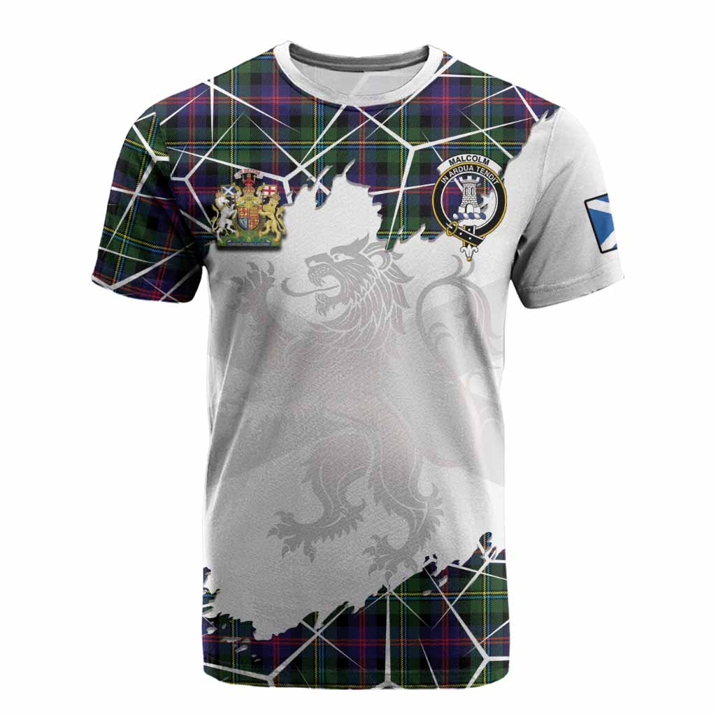 Malcolm Tartan Cotton T-shirt with Family Crest and Lion Rampant Grunge Style
