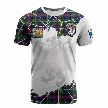 Malcolm Tartan Cotton T-shirt with Family Crest and Lion Rampant Grunge Style