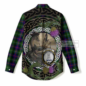 Malcolm Tartan Crest Bagpipe Nessie Women Casual Shirt Scottish Loch Ness Monster Celtic Thistle
