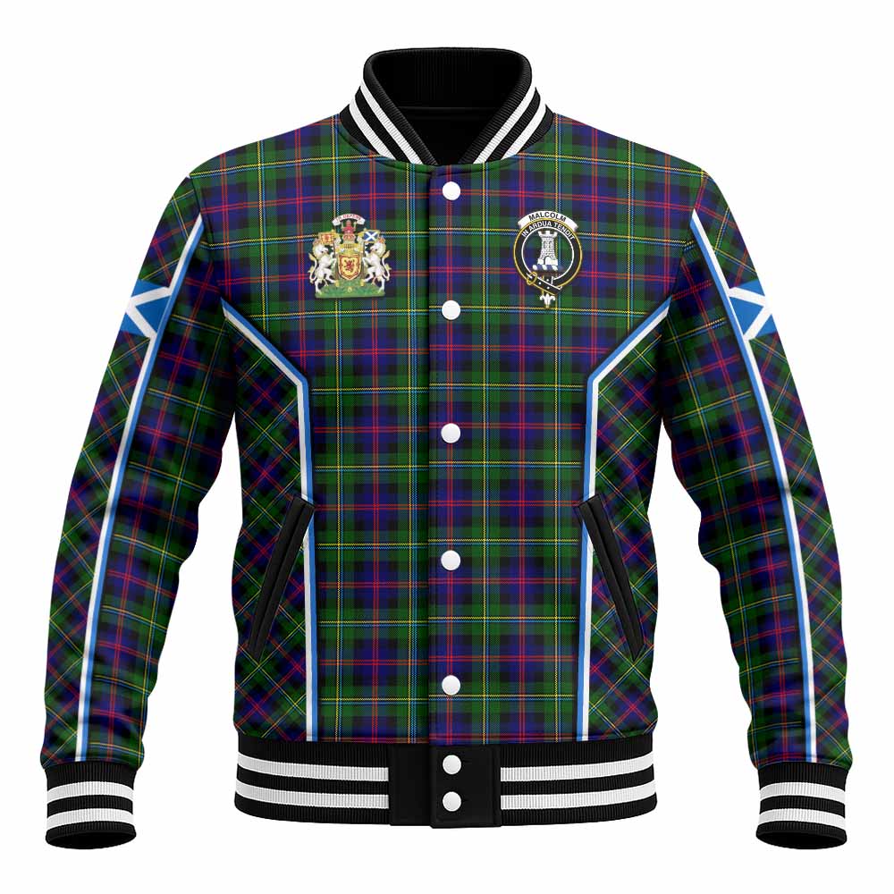 Malcolm Tartan Crest Baseball Jacket Scotland Coat of Arm Flag Style - Tartan Vibes Clothing