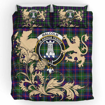 Malcolm Tartan Crest Bedding Set with Scottish Iconic Symbols 