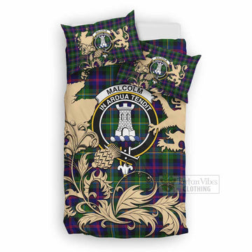 Malcolm Tartan Crest Bedding Set with Scottish Iconic Symbols 