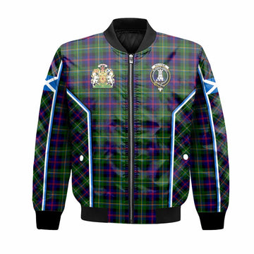 Malcolm Tartan Crest Bomber Jacket Scotland Coat of Arm Flag Style
