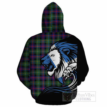 Malcolm Tartan Crest Cotton Hoodie Scottish Golden Lions Wave Flow