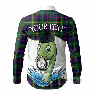 Malcolm Tartan Crest Cute Nessie Long Sleeve Button Shirts Scottish Loch Ness Monster