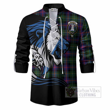 Malcolm Tartan Crest Ghillie Shirt Scottish Golden Lions Wave Flow