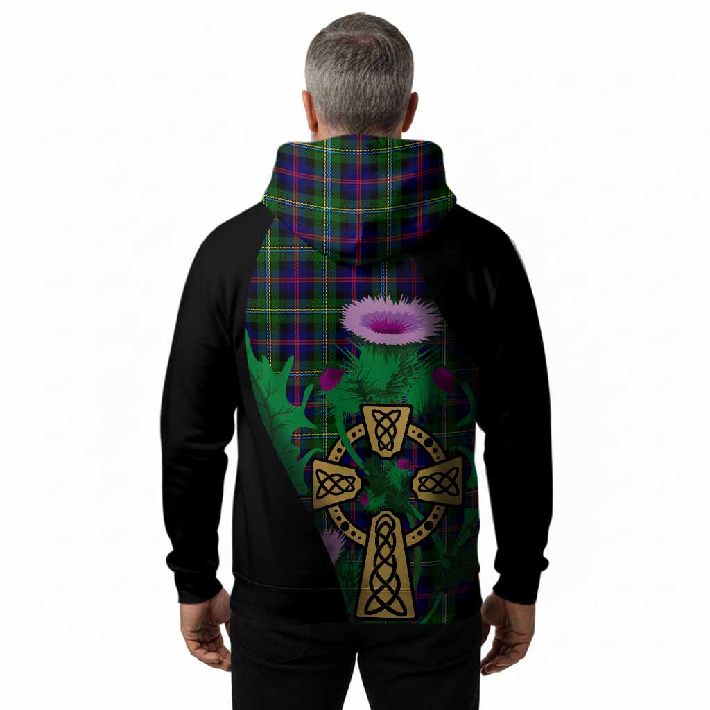 Malcolm Tartan Crest Hoodie Celtic Cross Thistle Flowers