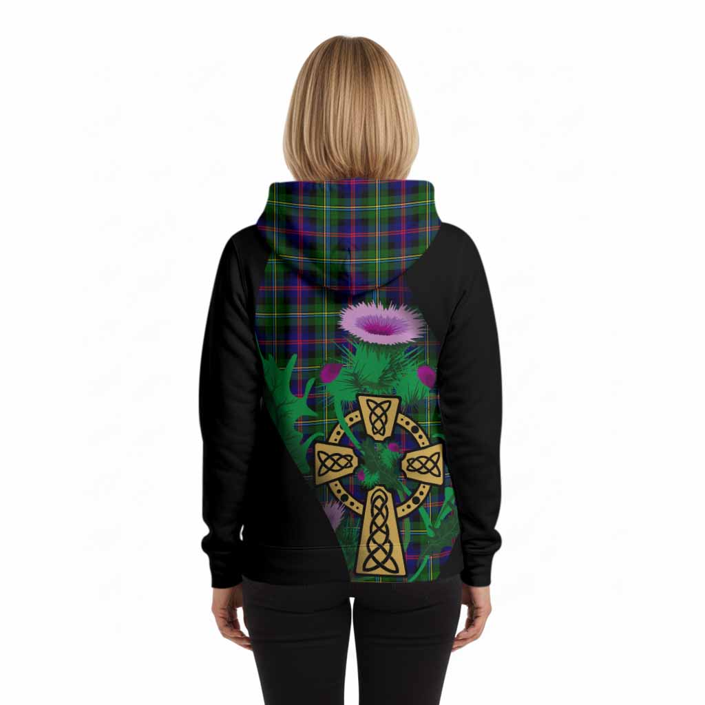 Malcolm Tartan Crest Hoodie Celtic Cross Thistle Flowers