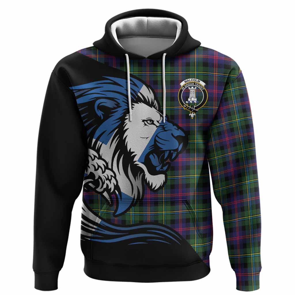 Malcolm Tartan Crest Hoodie Scottish Golden Lions Wave Flow