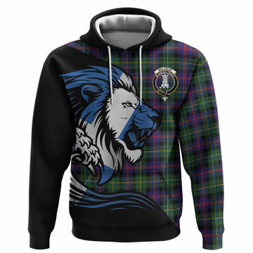 Malcolm Tartan Crest Hoodie Scottish Golden Lions Wave Flow