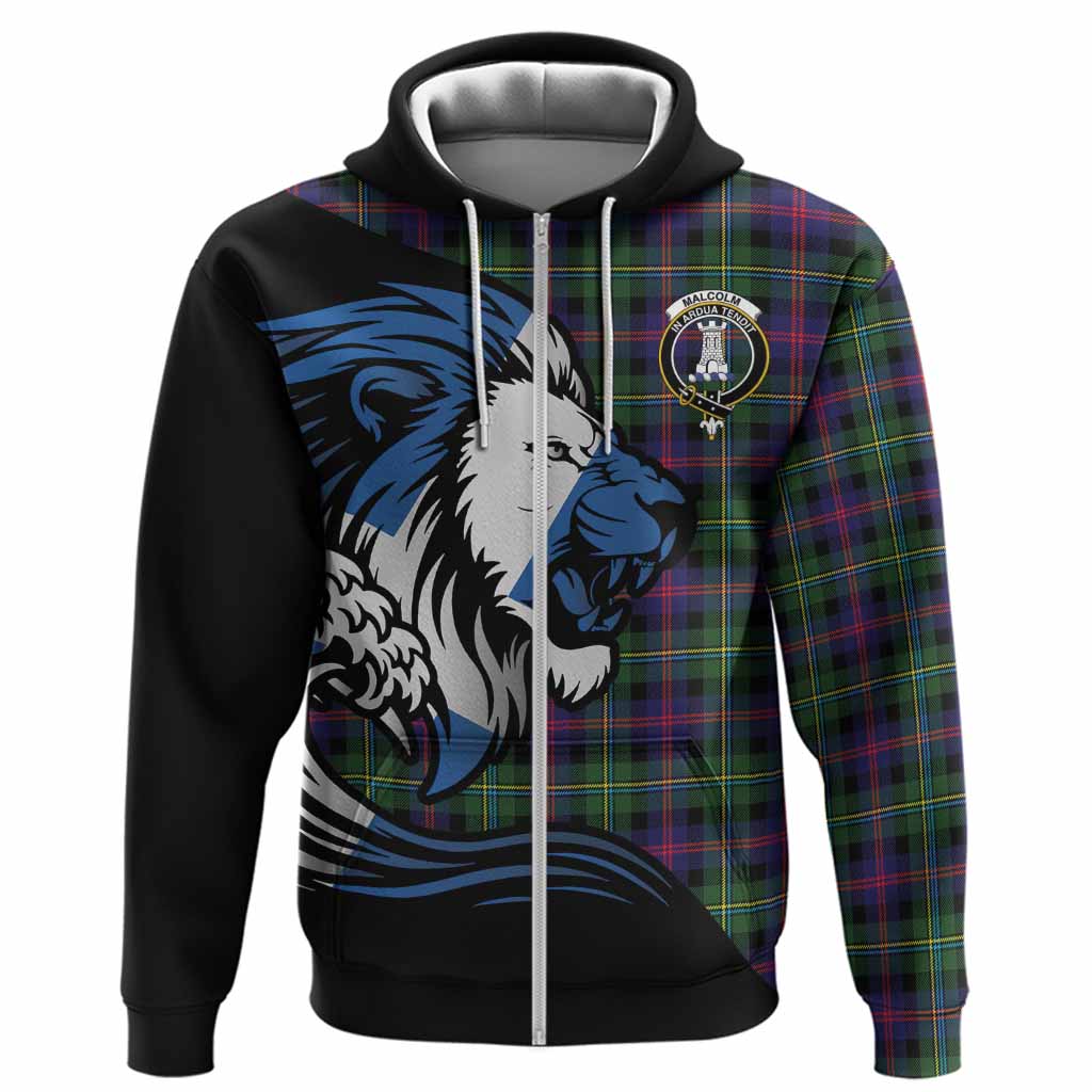 Malcolm Tartan Crest Hoodie Scottish Golden Lions Wave Flow