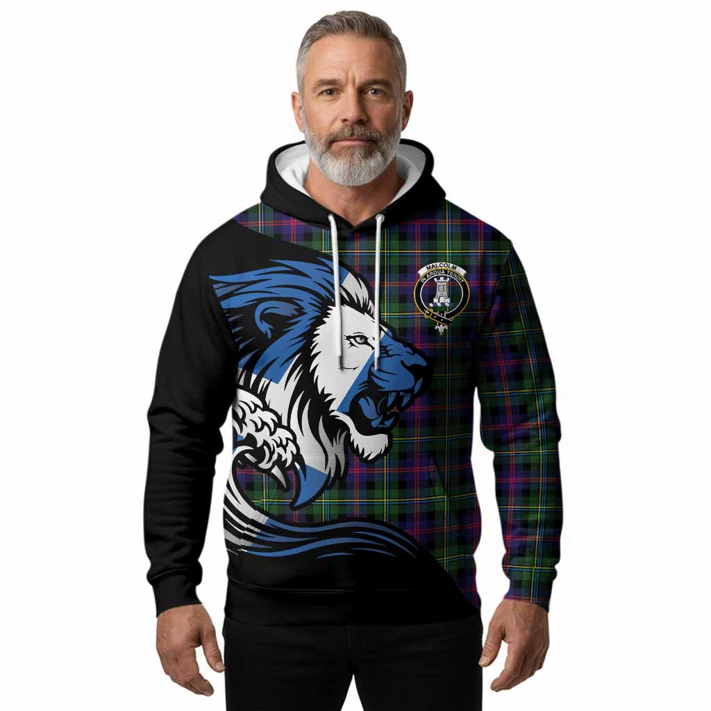 Malcolm Tartan Crest Hoodie Scottish Golden Lions Wave Flow