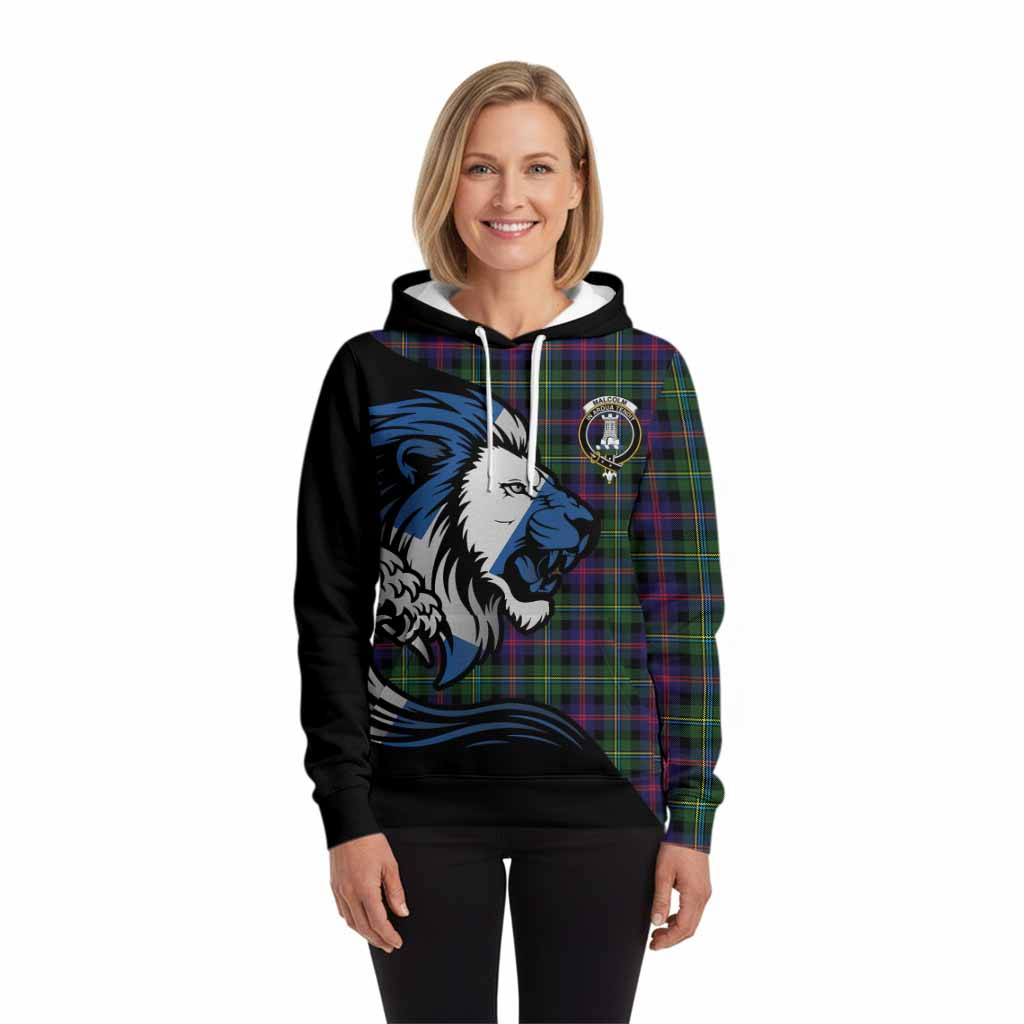 Malcolm Tartan Crest Hoodie Scottish Golden Lions Wave Flow