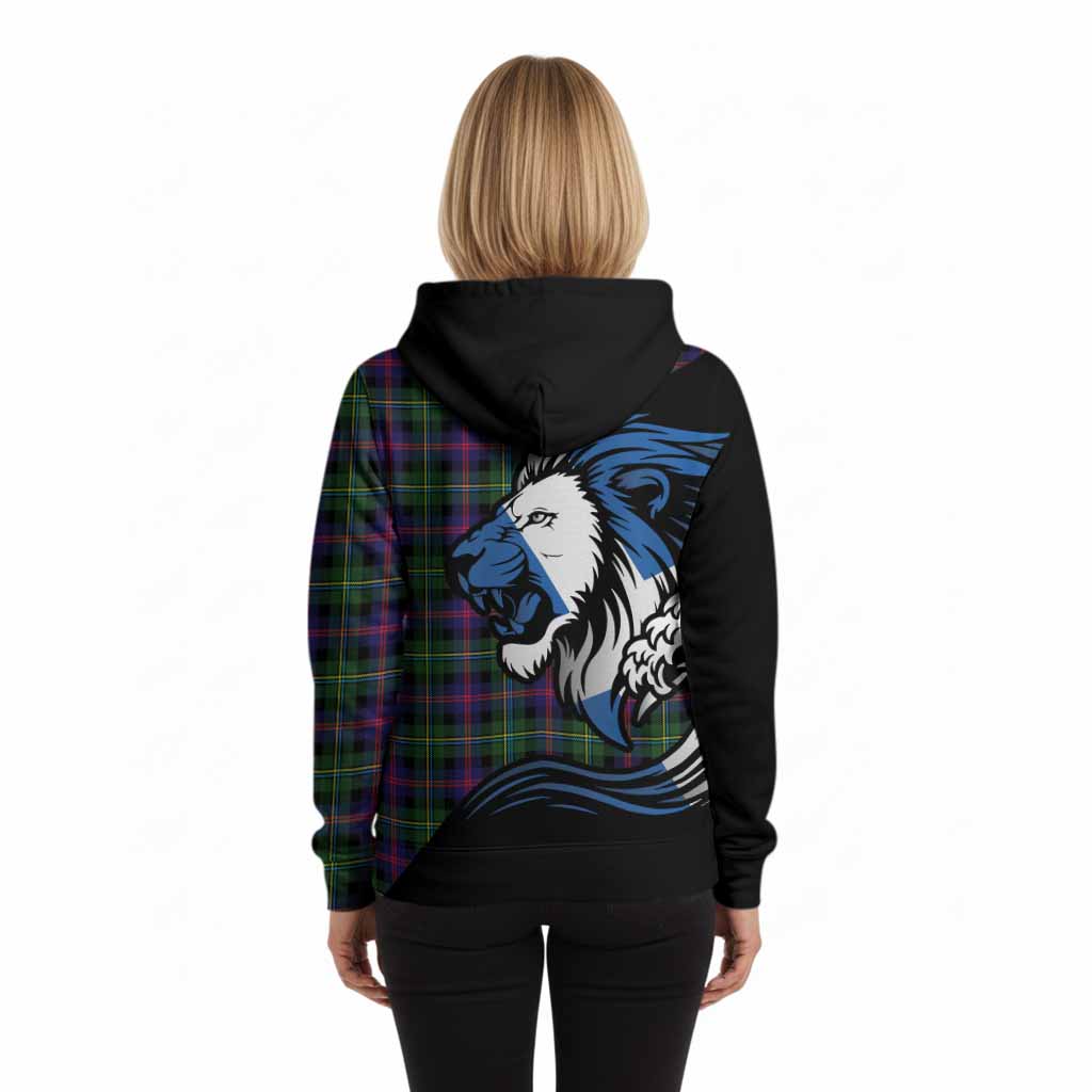 Malcolm Tartan Crest Hoodie Scottish Golden Lions Wave Flow