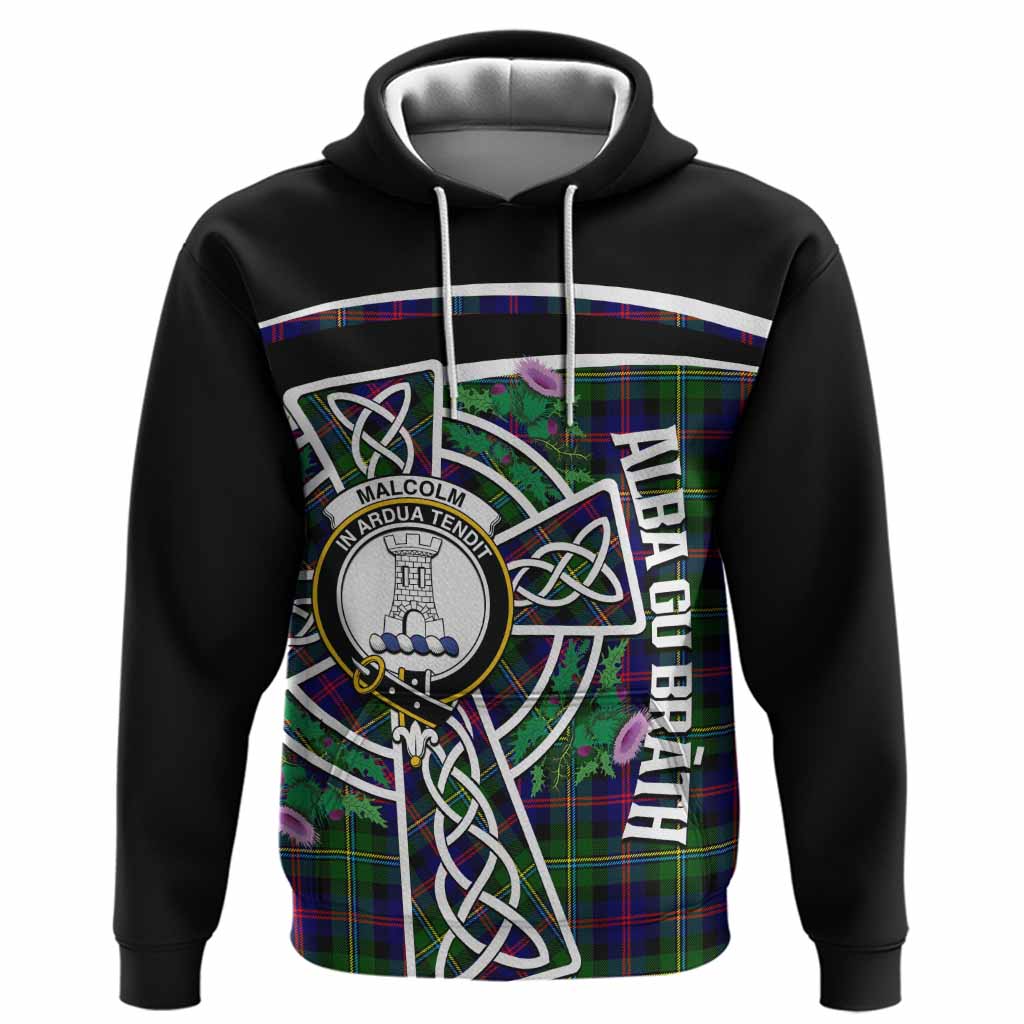 Malcolm Tartan Crest Hoodie Scottish Thistle Celtic Cross Alba Gu Brath