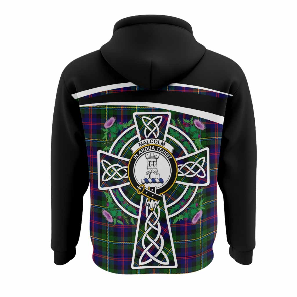 Malcolm Tartan Crest Hoodie Scottish Thistle Celtic Cross Alba Gu Brath