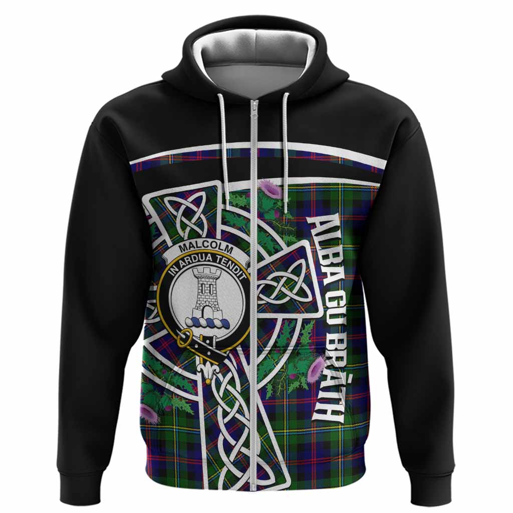 Malcolm Tartan Crest Hoodie Scottish Thistle Celtic Cross Alba Gu Brath