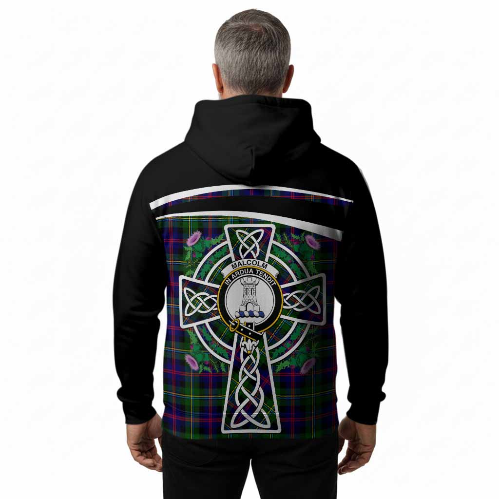 Malcolm Tartan Crest Hoodie Scottish Thistle Celtic Cross Alba Gu Brath