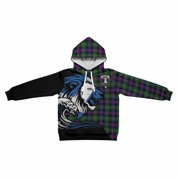 Malcolm Tartan Crest Kid Hoodie Scottish Golden Lions Wave Flow