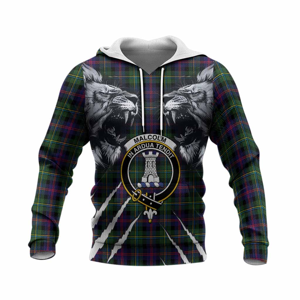 Malcolm Tartan Crest Knitted Hoodie Ferocious Lion Style