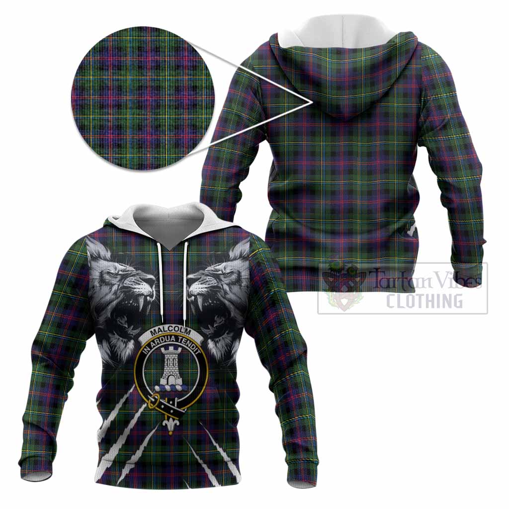 Malcolm Tartan Crest Knitted Hoodie Ferocious Lion Style