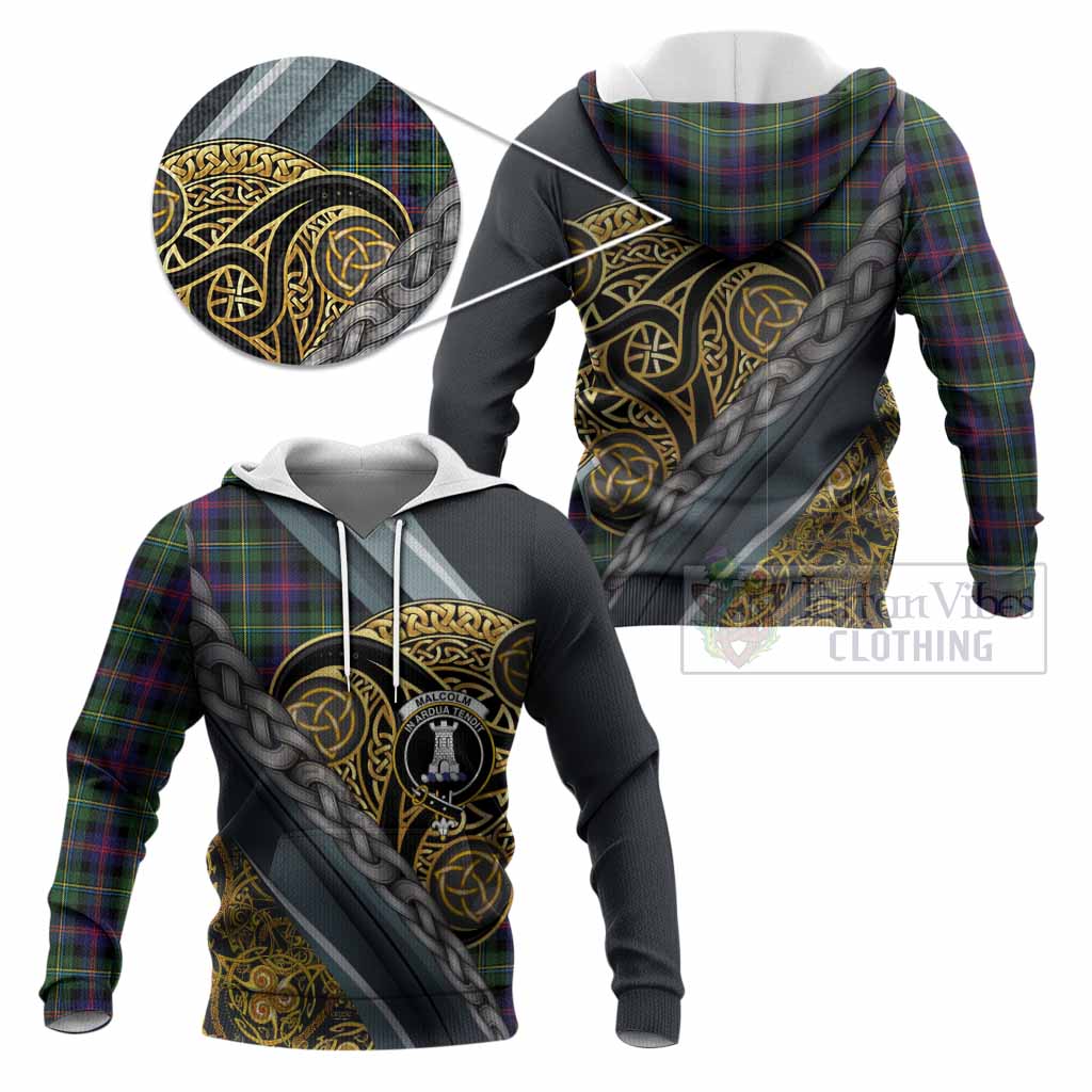 Malcolm Tartan Crest Knitted Hoodie Scottish Triskele Celtic