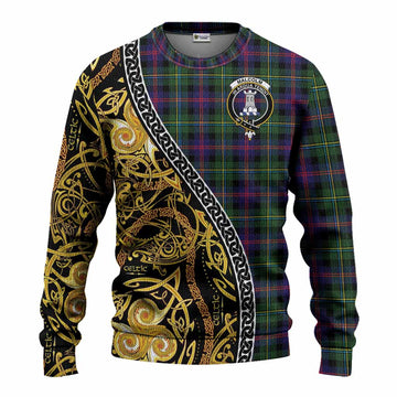 Malcolm Tartan Crest Knitted Sweater Celtic Knot and Triple Trickle Spiral Symbols