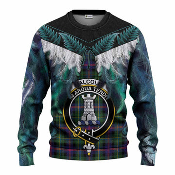 Malcolm Tartan Crest Knitted Sweater New Zealand Maori Korowai Cloak