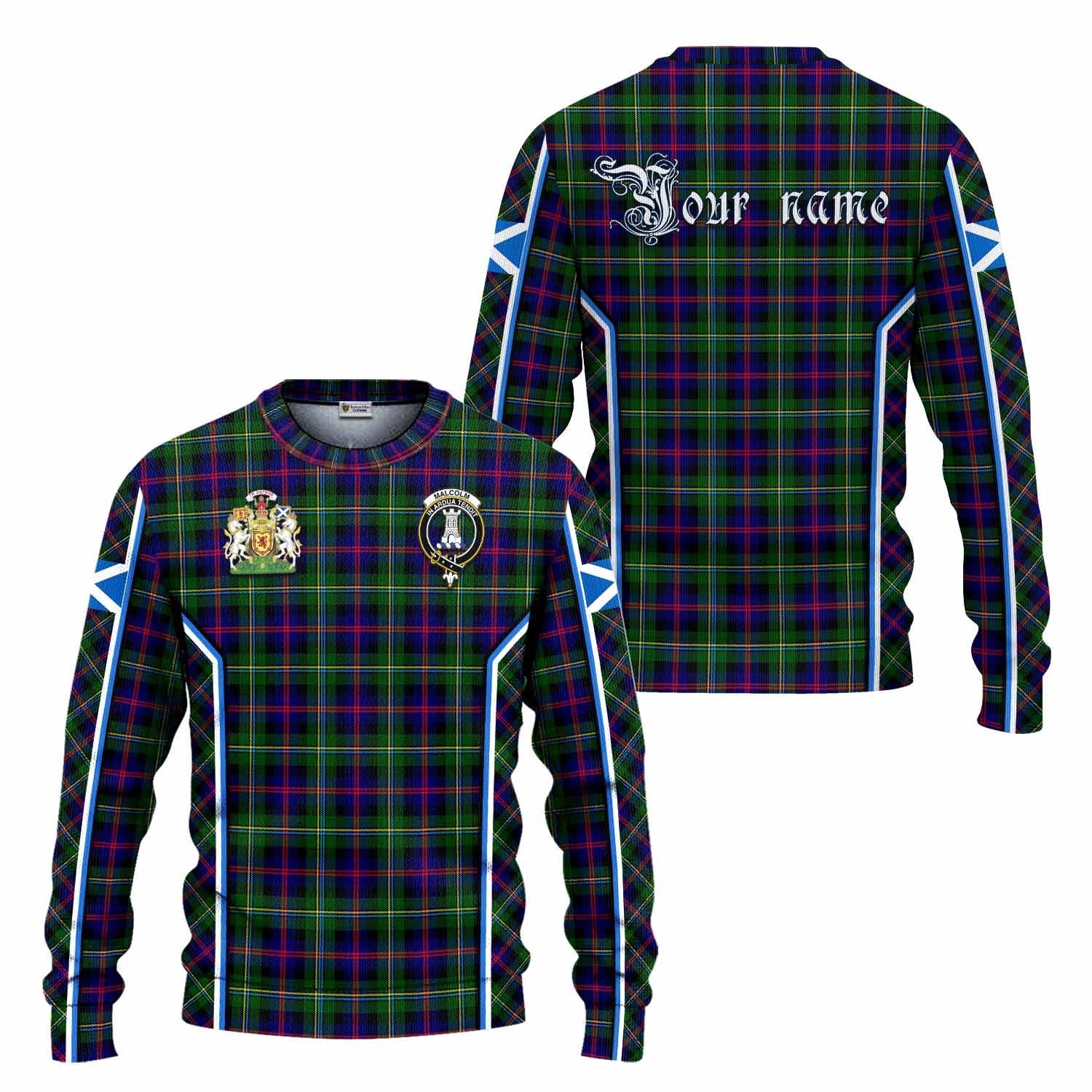 Malcolm Tartan Crest Knitted Sweater Scotland Coat of Arm Flag Style - Tartan Vibes Clothing