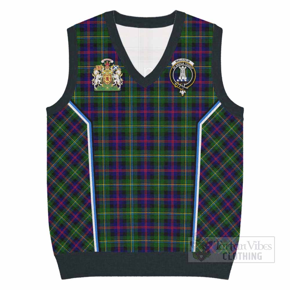 Malcolm Tartan Crest Knitted V-Neck Vest Scotland Coat of Arm Flag Style - Tartan Vibes Clothing