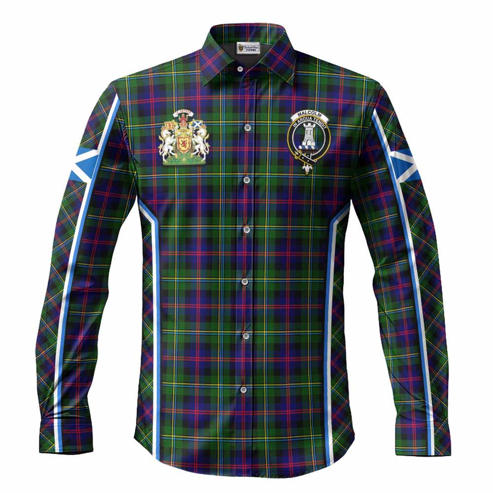 Malcolm Tartan Crest Long Sleeve Button Shirts Scotland Coat of Arm Flag Style - Tartan Vibes Clothing