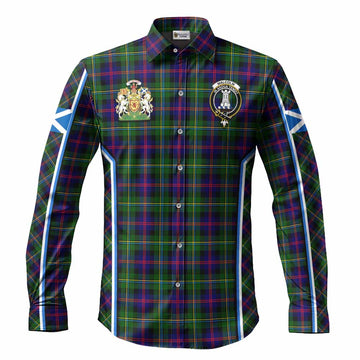Malcolm Tartan Crest Long Sleeve Button Shirts Scotland Coat of Arm Flag Style