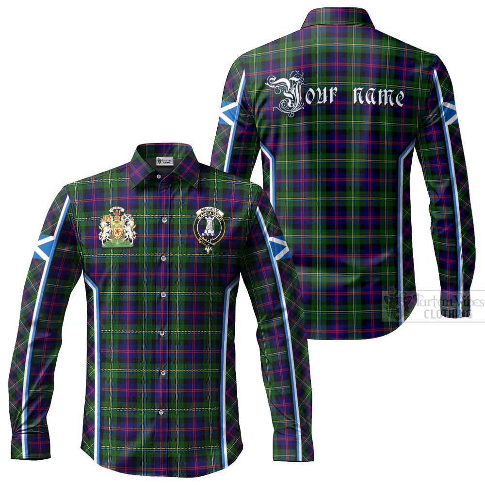 Malcolm Tartan Crest Long Sleeve Button Shirts Scotland Coat of Arm Flag Style - Tartan Vibes Clothing