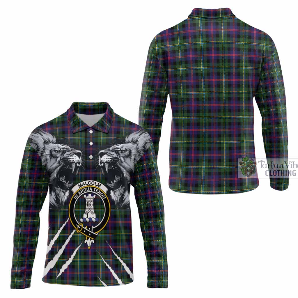 Malcolm Tartan Crest Long Sleeve Polo Shirt Ferocious Lion Style
