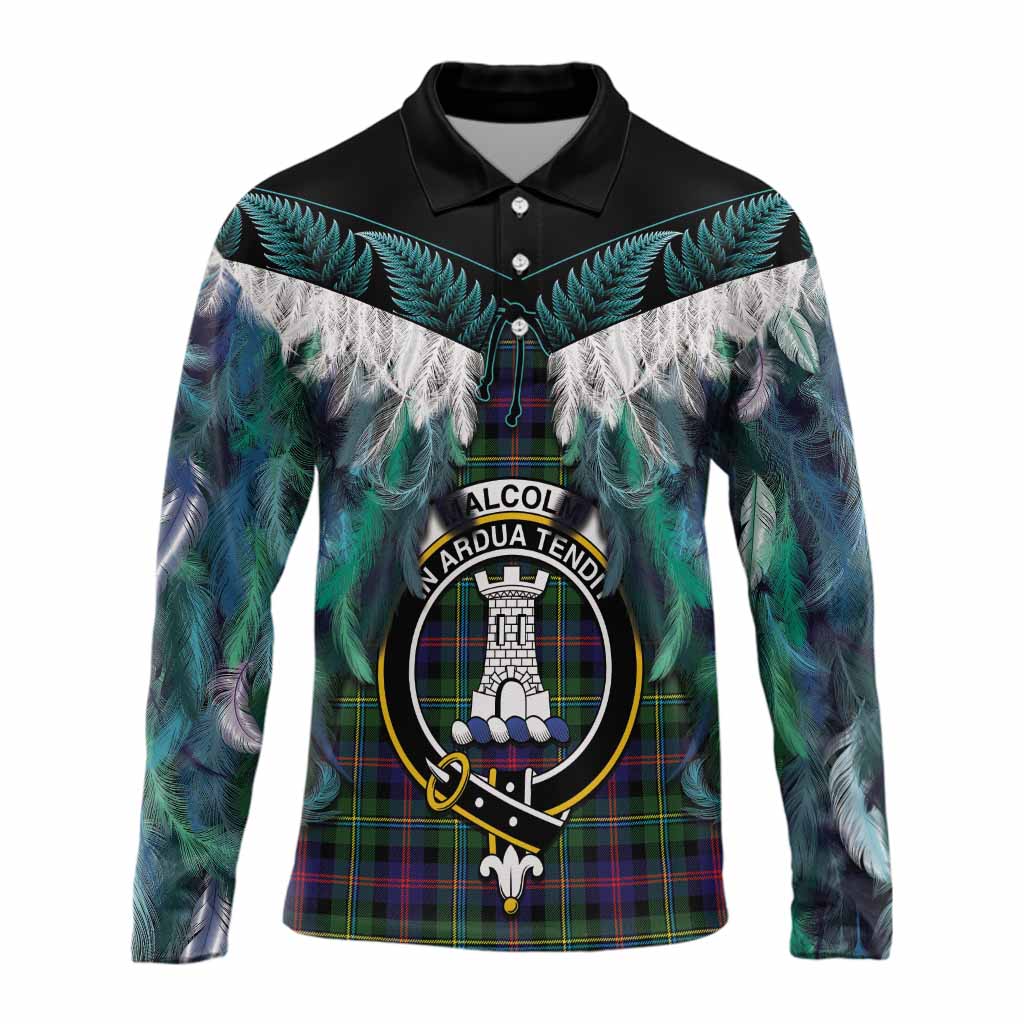 Malcolm Tartan Crest Long Sleeve Polo Shirt New Zealand Maori Korowai Cloak
