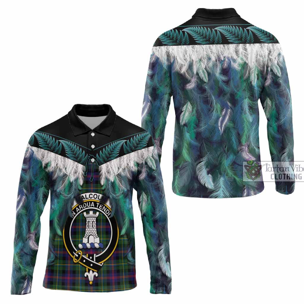 Malcolm Tartan Crest Long Sleeve Polo Shirt New Zealand Maori Korowai Cloak