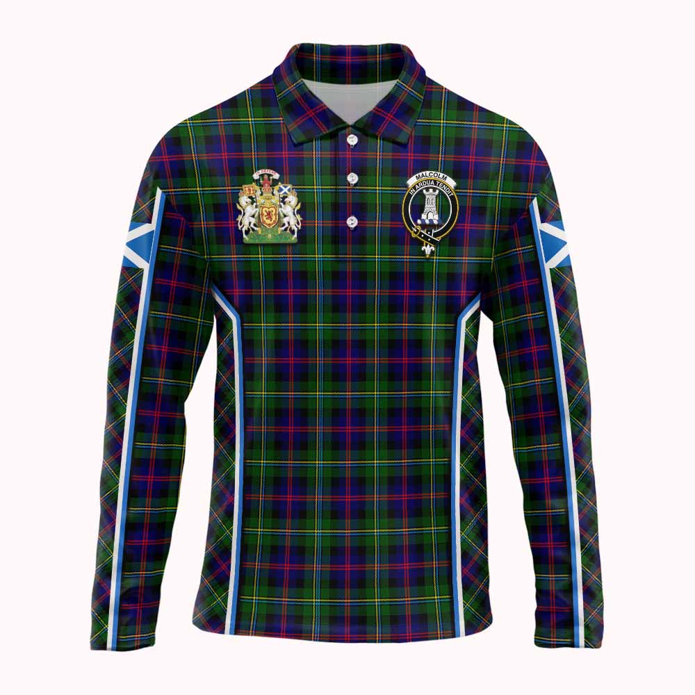 Malcolm Tartan Crest Long Sleeve Polo Shirt Scotland Coat of Arm Flag Style - Tartan Vibes Clothing