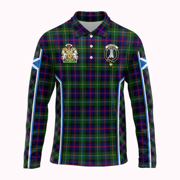 Malcolm Tartan Crest Long Sleeve Polo Shirt Scotland Coat of Arm Flag Style