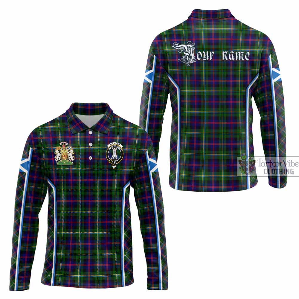 Malcolm Tartan Crest Long Sleeve Polo Shirt Scotland Coat of Arm Flag Style - Tartan Vibes Clothing