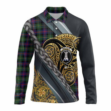 Malcolm Tartan Crest Long Sleeve Polo Shirt Scottish Triskele Celtic